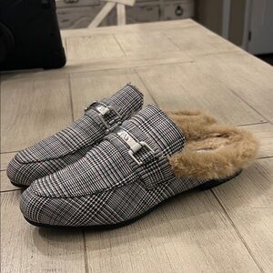 Steve Madden Plaid Mules with Faux Fur